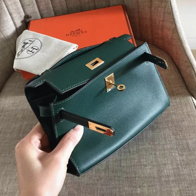 Malachite Epsom AAA Hermes Kelly Pochette Green Toned Purse — image 8
