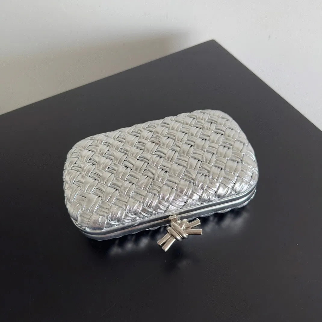 Fake Bottega Veneta Knot Minaudiere Clutch Silver Intreccio — image 8