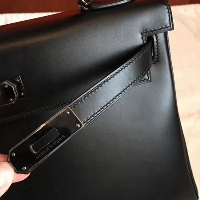 So Black Imitation Hermes Kelly Retourne 32cm French Style Bag — image 6