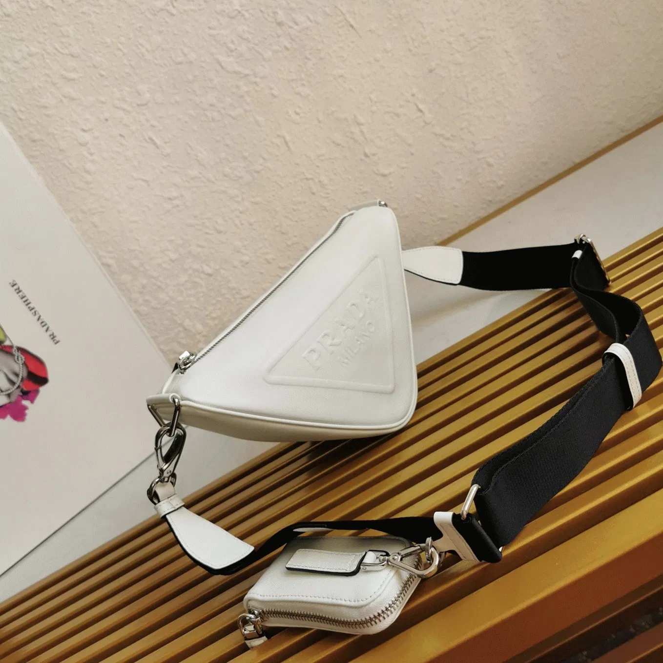 Prada Triangle Shoulder Bag in White — image 6