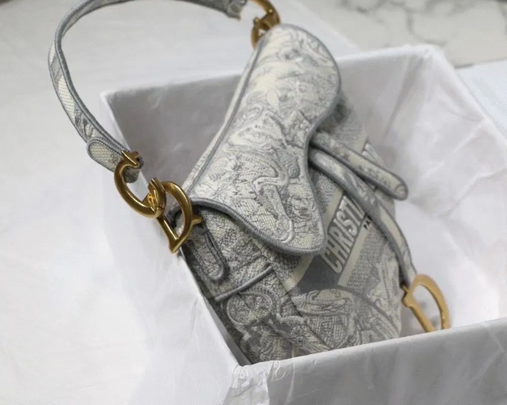 Dior Saddle Bag in Grey Toile de Jouy Embroidery — image 6