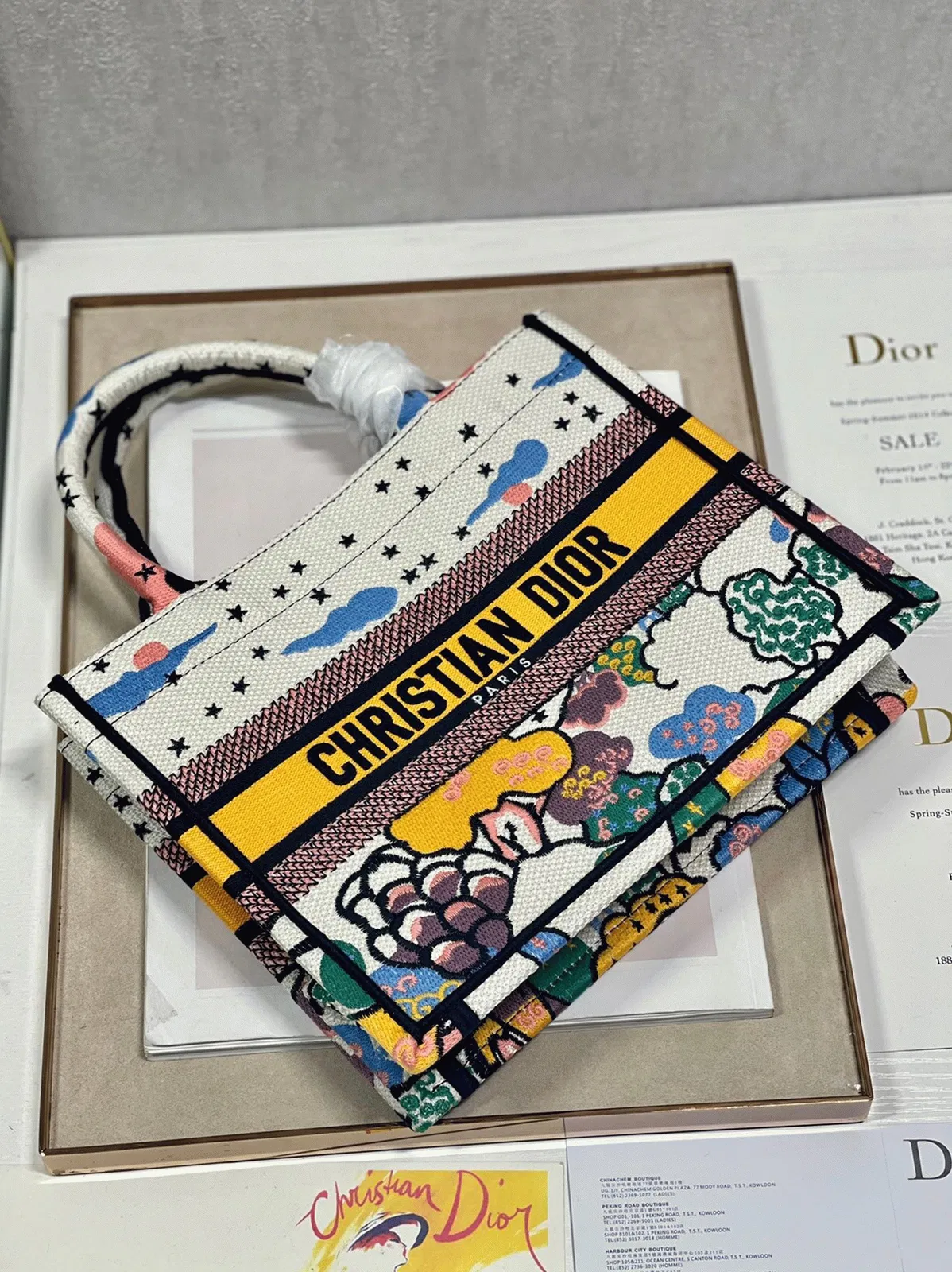 Dior Large Book Tote Bag in White Pixel Zodiac Embroidery — image 9