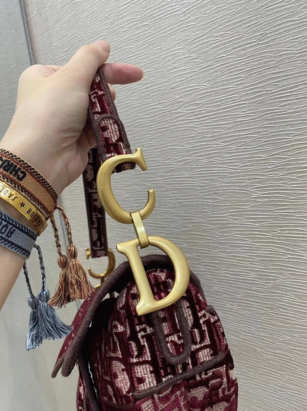 Dior Saddle Bag in Bordeaux Velvet Oblique Embroidered — image 5