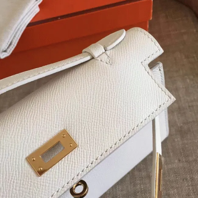 White Epsom Hermes Kelly Pochette Clean Look Mini Bag — image 5