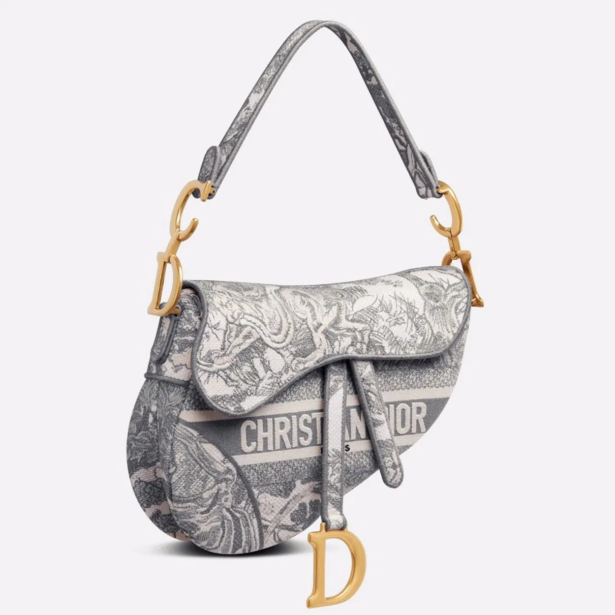 Dior Saddle Bag in Grey Toile de Jouy Embroidery
