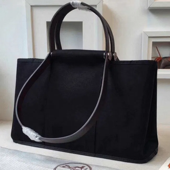 Black Canvas Luxury Hermes Cabag Elan Stylish Tote