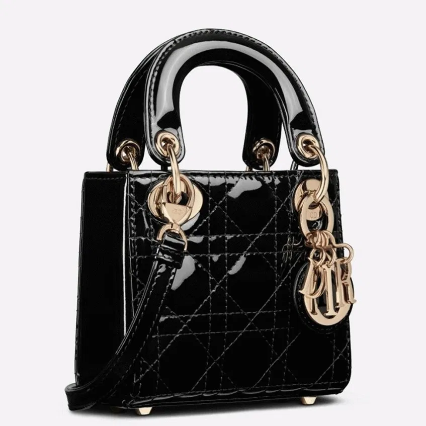 Dior Lady Dior Micro Bag in Black Patent Cannage Calfskin