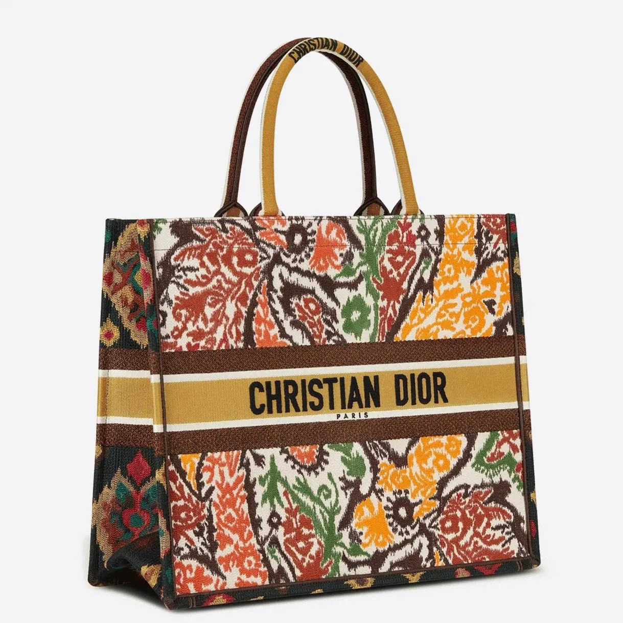 Dior Large Book Tote Bag in Yellow Multicolor Dior Paisley Embroidery
