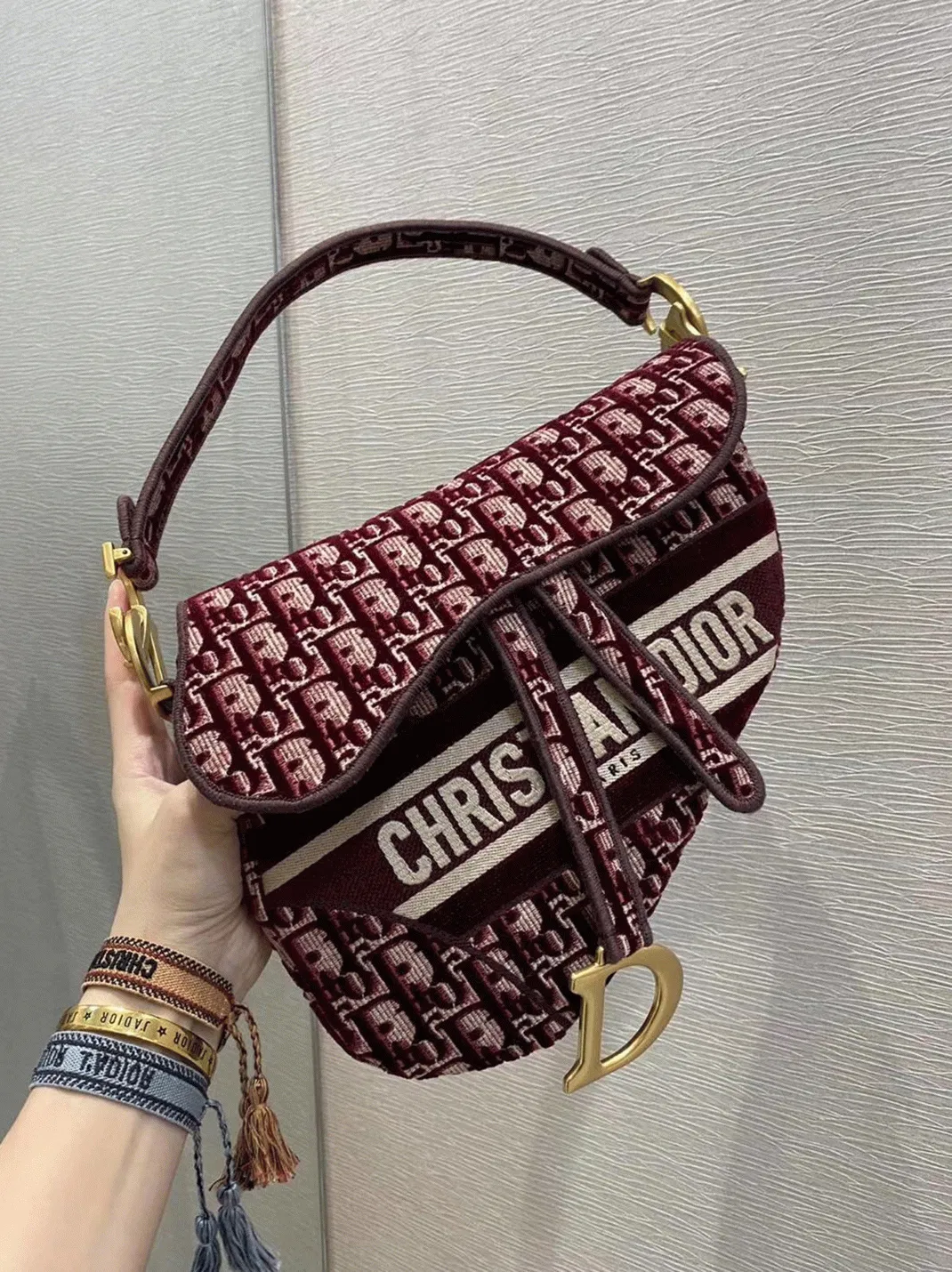 Dior Saddle Bag in Bordeaux Velvet Oblique Embroidered — image 6