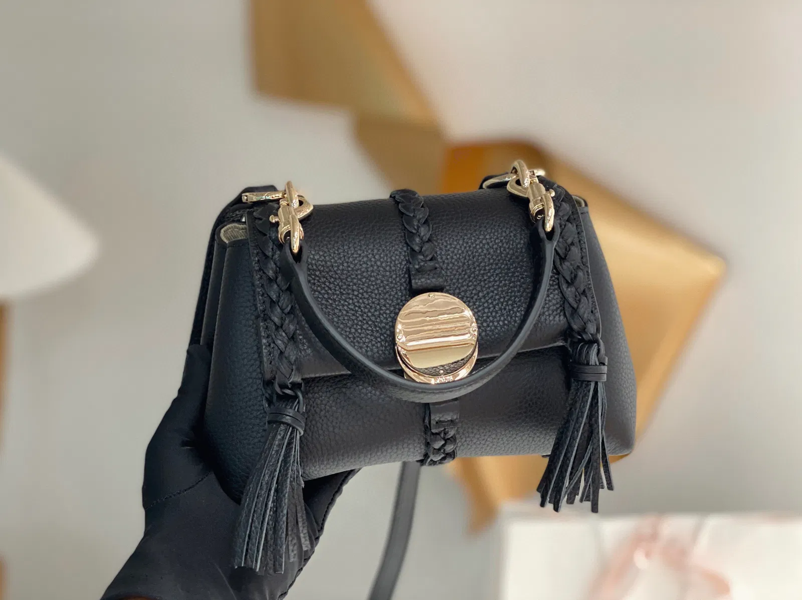 Top Quality Chloe Penelope Mini Shoulder Bag in Black Grained Calfskin — image 7