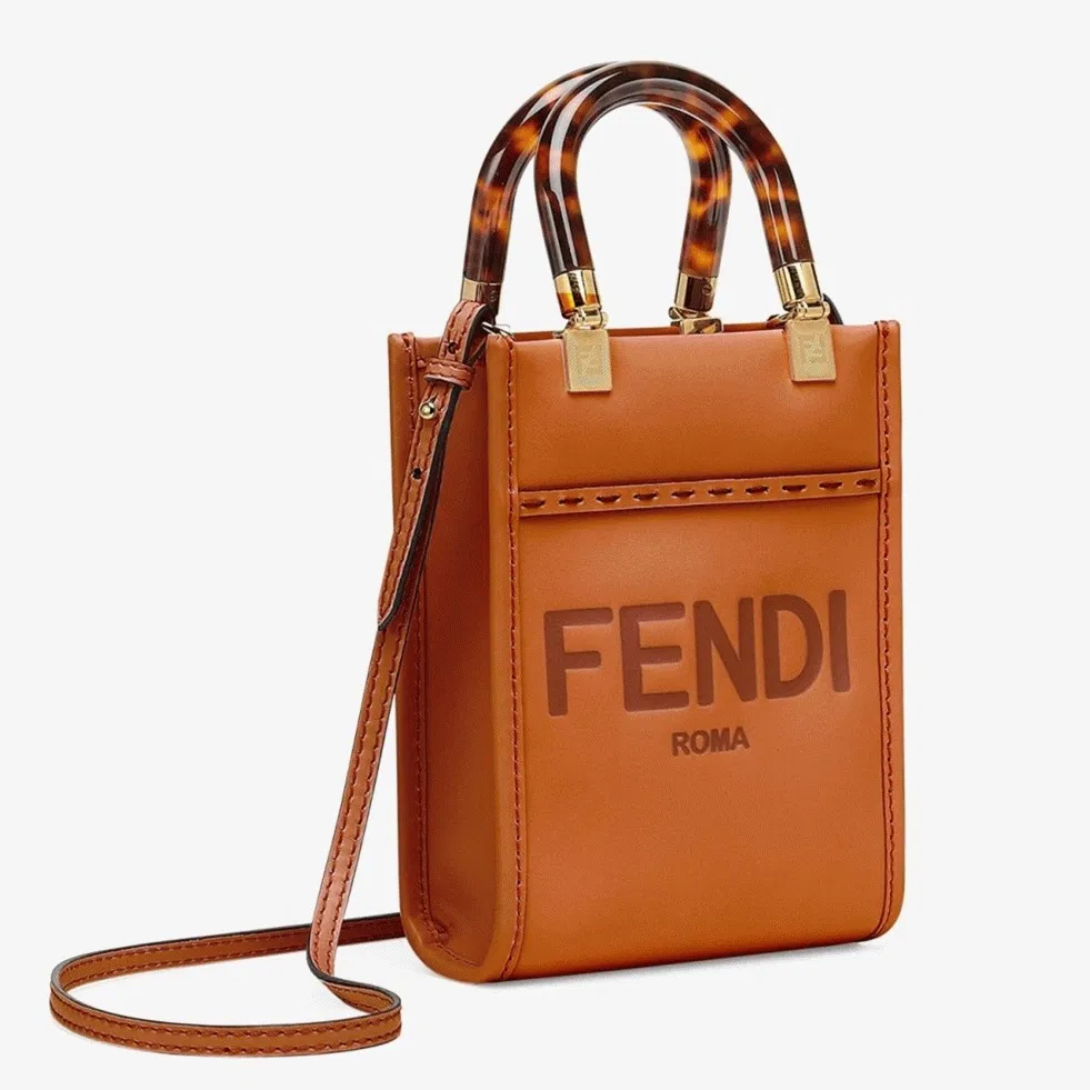 Top Quality Fendi Mini Sunshine Shopper Bag In Brown Leather