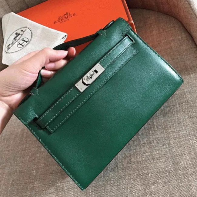 Malachite Swift Hermes Kelly Pochette Sleek Green Clutch