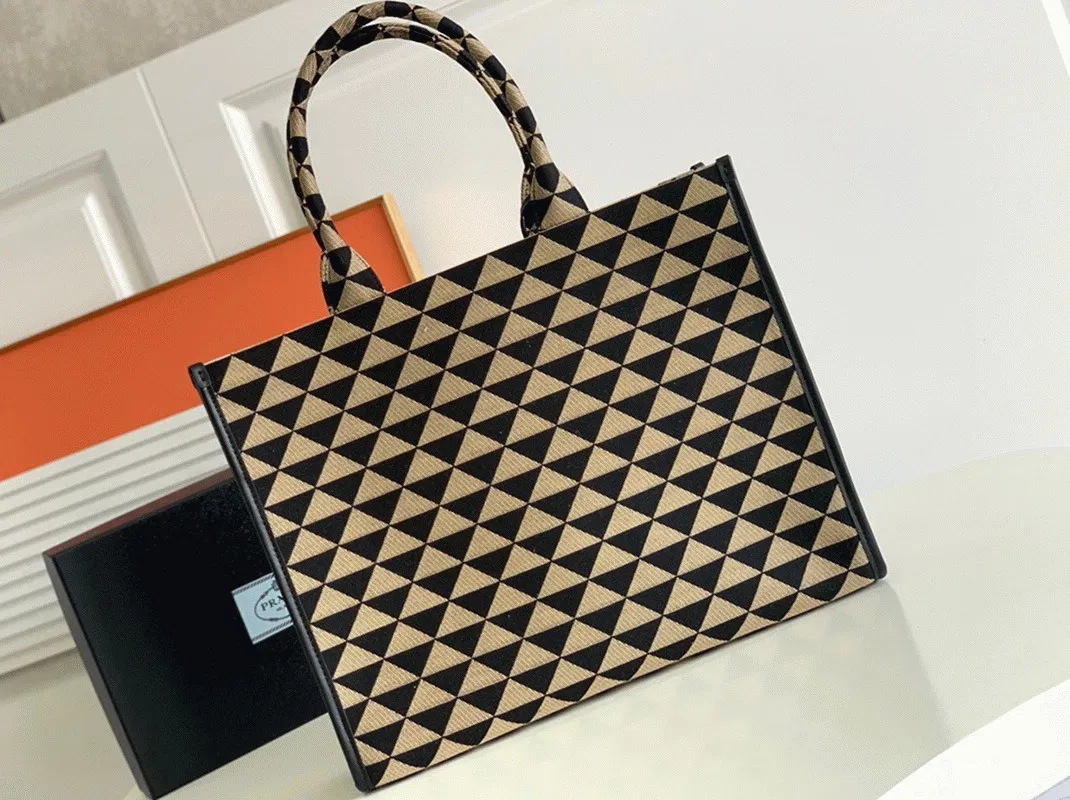 Prada Symbole Large Bag Knockoff in Black/Beige Jacquard Fabric — image 8