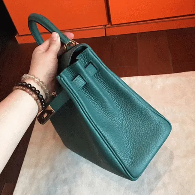 Malachite Clemence Knockoff Hermes Kelly Retourne 32cm Stylish Bag — image 7