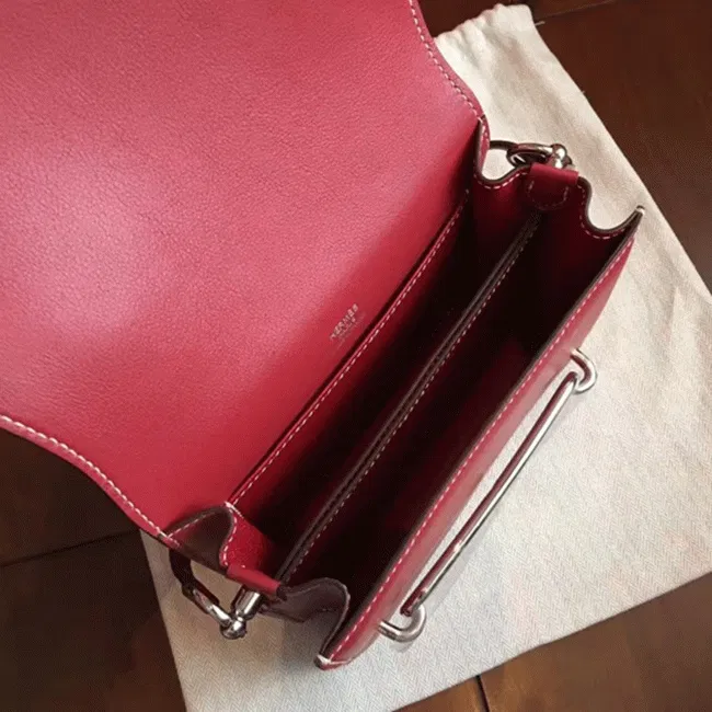 Red designer Hermes Mini Sac Roulis handbag — image 8