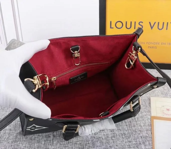 Louis Vuitton Bicolor Monogram Empreinte Leather Onthego PM Bag In Black And Beige — image 5
