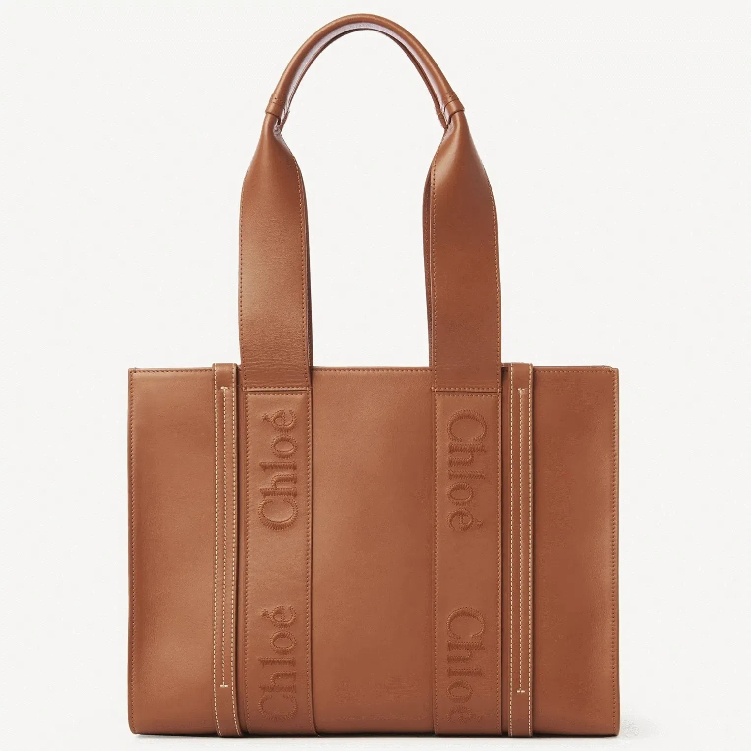 Top Quality Chloe Woody Medium Tote Bag In Brown Calfskin