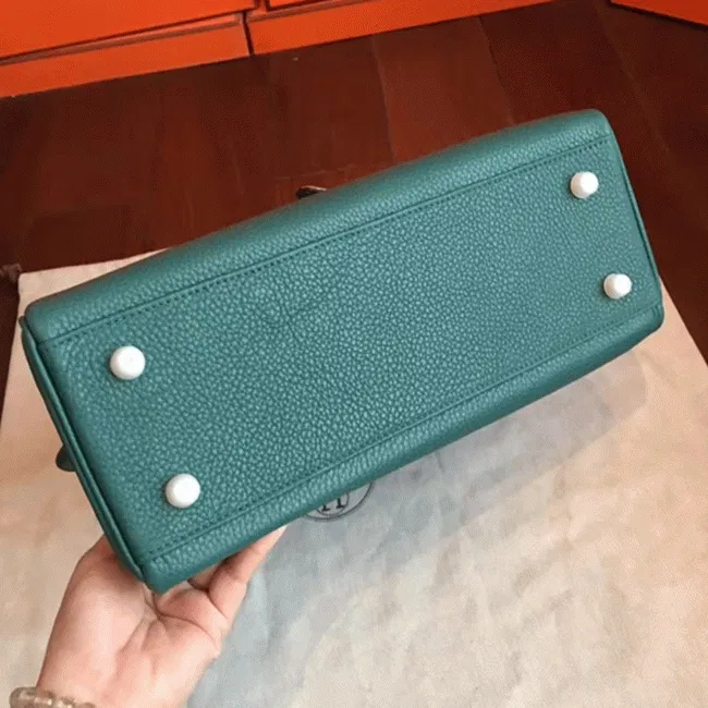 Malachite Clemence Knockoff Hermes Kelly Retourne 32cm Stylish Bag — image 5