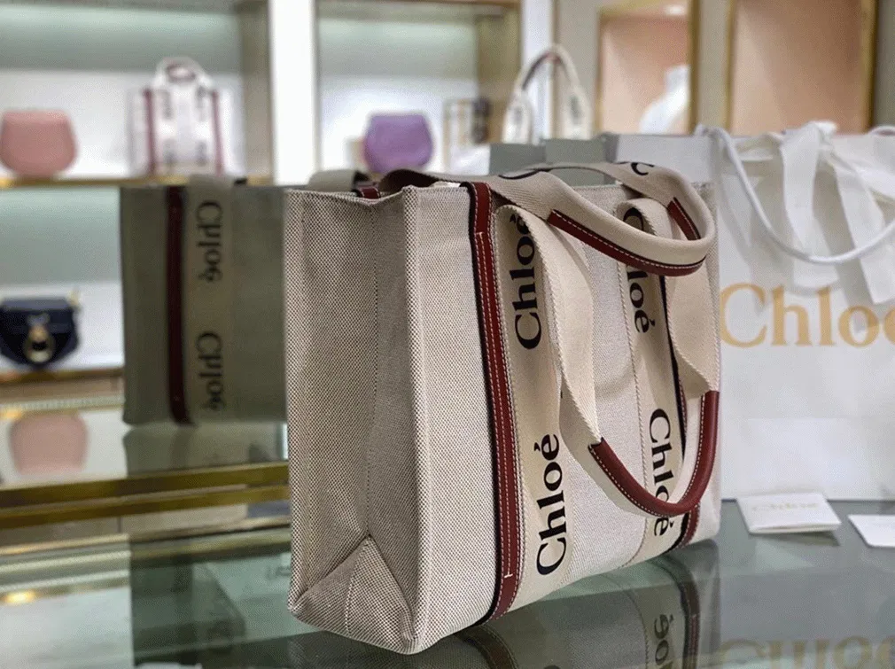 Top Quality Chloe Medium Woody Tote Bag in Canvas with Brown Leather Strips — image 3