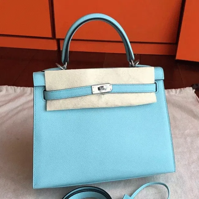 Blue Atoll Epsom Hermes Kelly 25cm Sellier Elegant Handbag