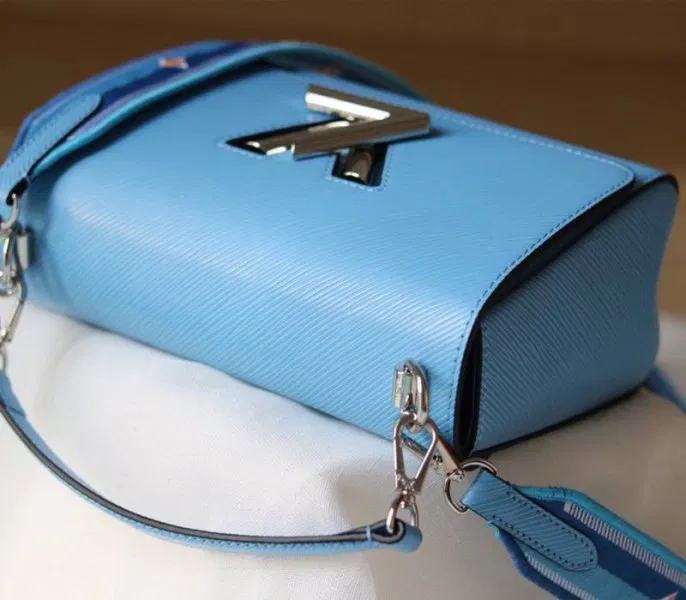 Louis Vuitton Epi Leather Twist MM Bag With Jacquard Strap In Bleuet Blue — image 5