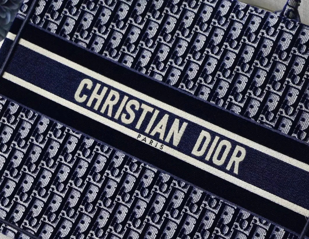 Dior Large Book Tote Bag in Blue Oblique Embroidered Velvet — image 2