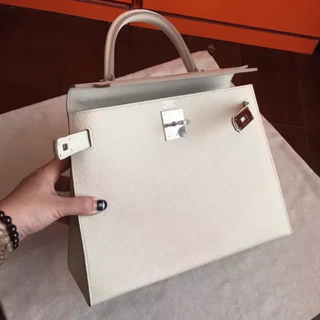 White Epsom Knockoff Hermes Kelly Sellier 28cm Structured Handbag — image 5