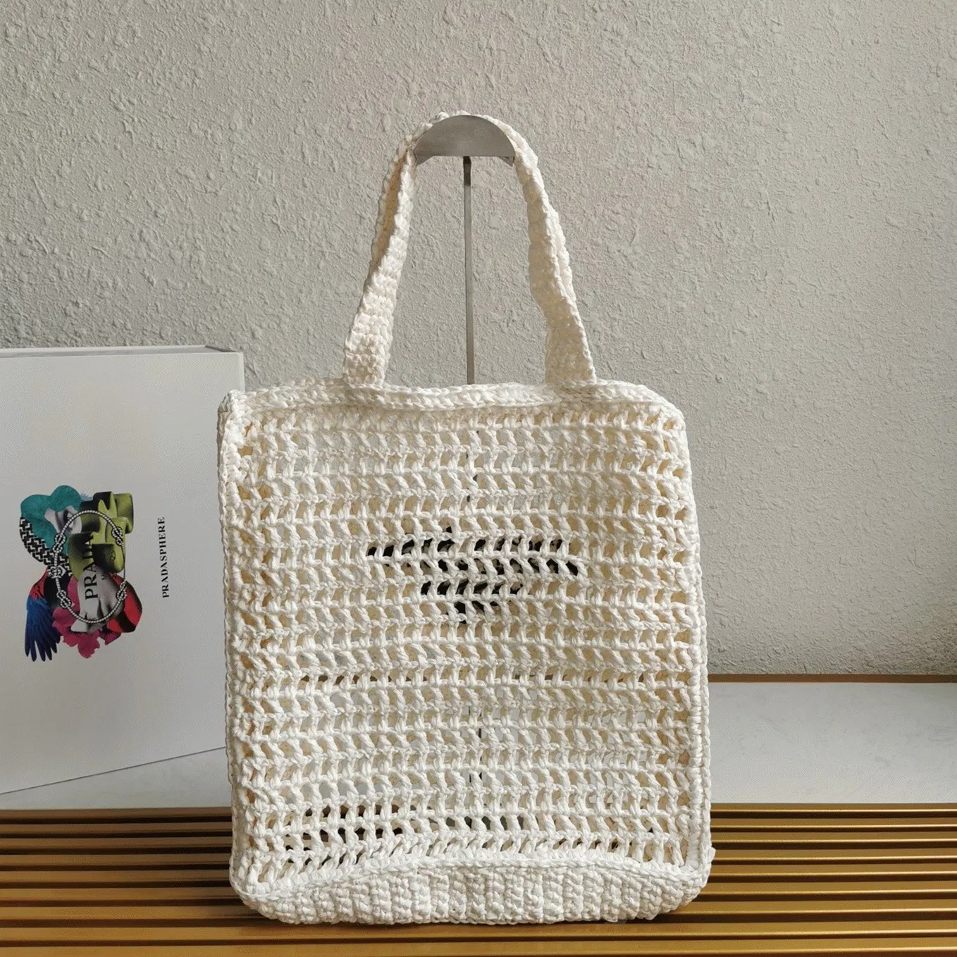 Prada Small Tote Bag Best in White Woven Raffia — image 3