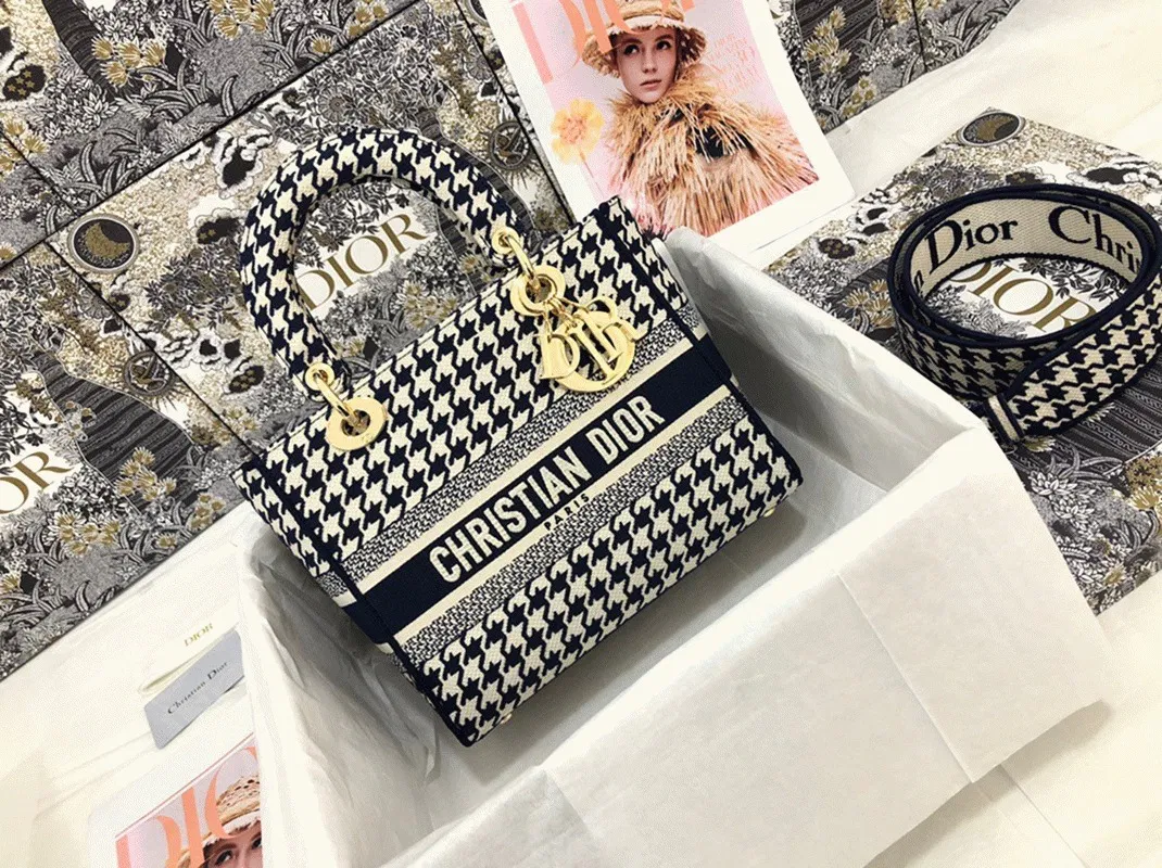 Dior Lady D-Lite Medium Bag in Black White Houndstooth Embroidery — image 6