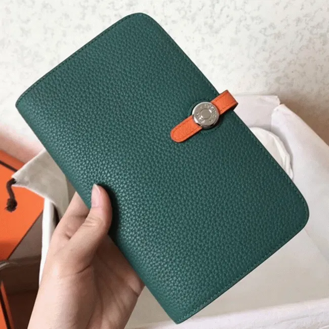 Malachite orange top Hermes Dogon duo wallet