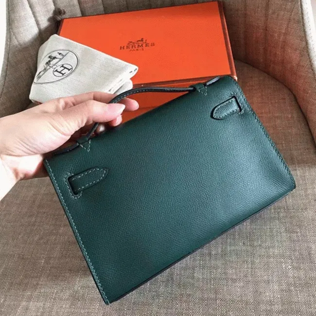Malachite Epsom AAA Hermes Kelly Pochette Green Toned Purse — image 7