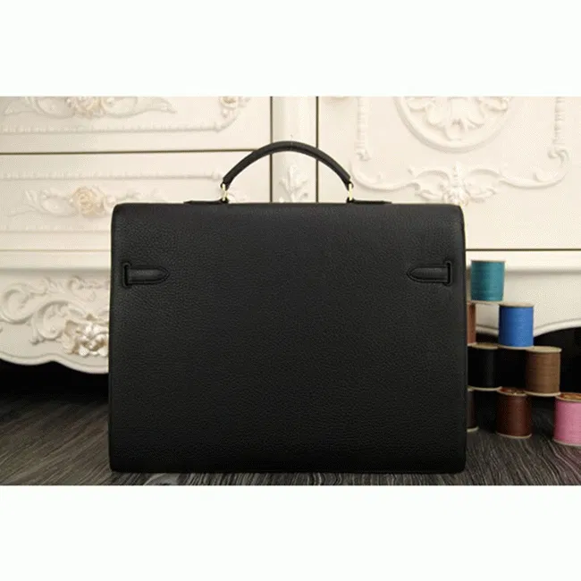 Black Calf Leather Top Hermes Kelly Depeche 38cm Professional Briefcase — image 4