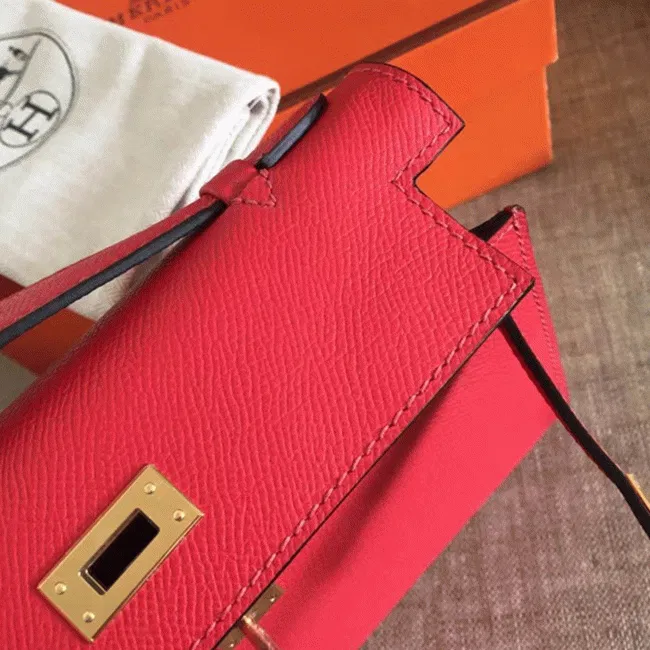 Hermes Red Epsom Designer Kelly Pochette Classic Purse — image 5