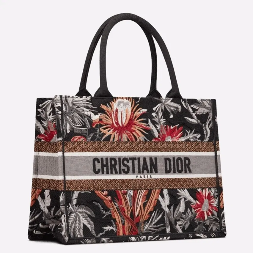 Dior Medium Book Tote in Black Camouflage with Multicolored