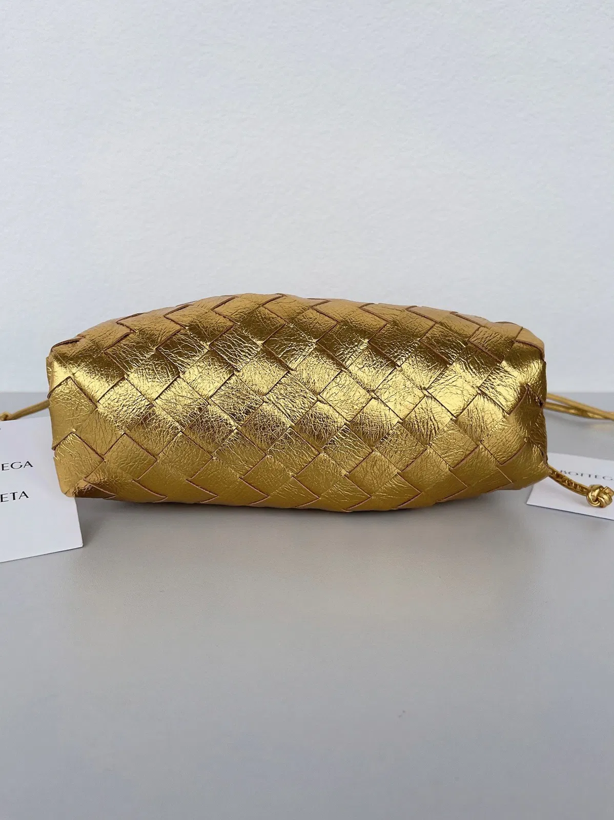 Knockoff Bottega Veneta Mini Pouch with Strap Gold — image 4