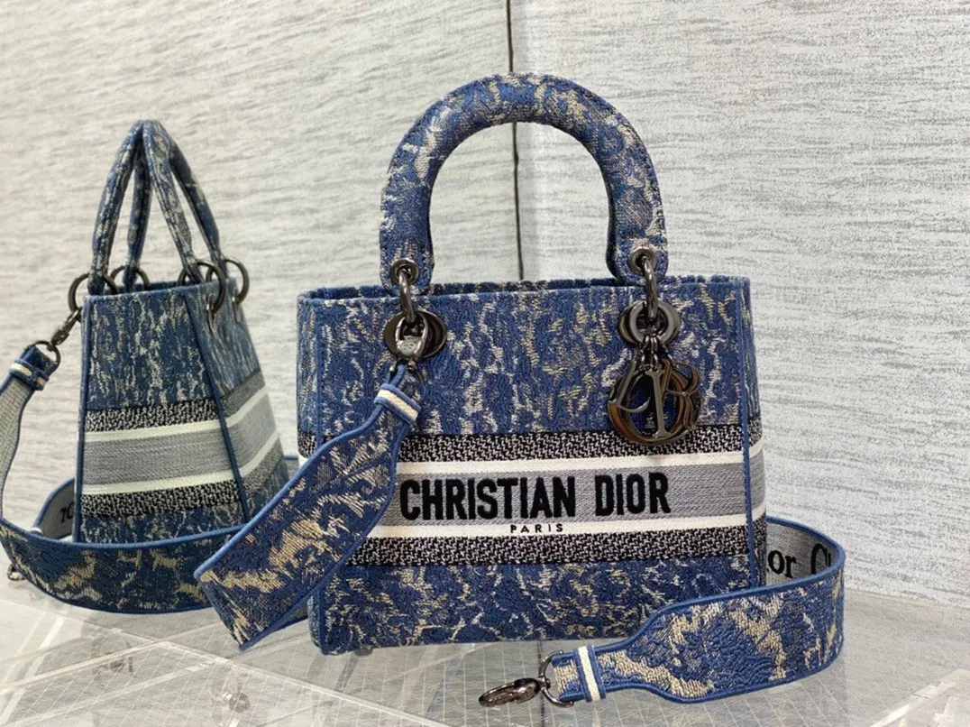 Dior Lady D-Lite Medium Bag in Blue Brocart Denim-Effect Embroidery — image 7