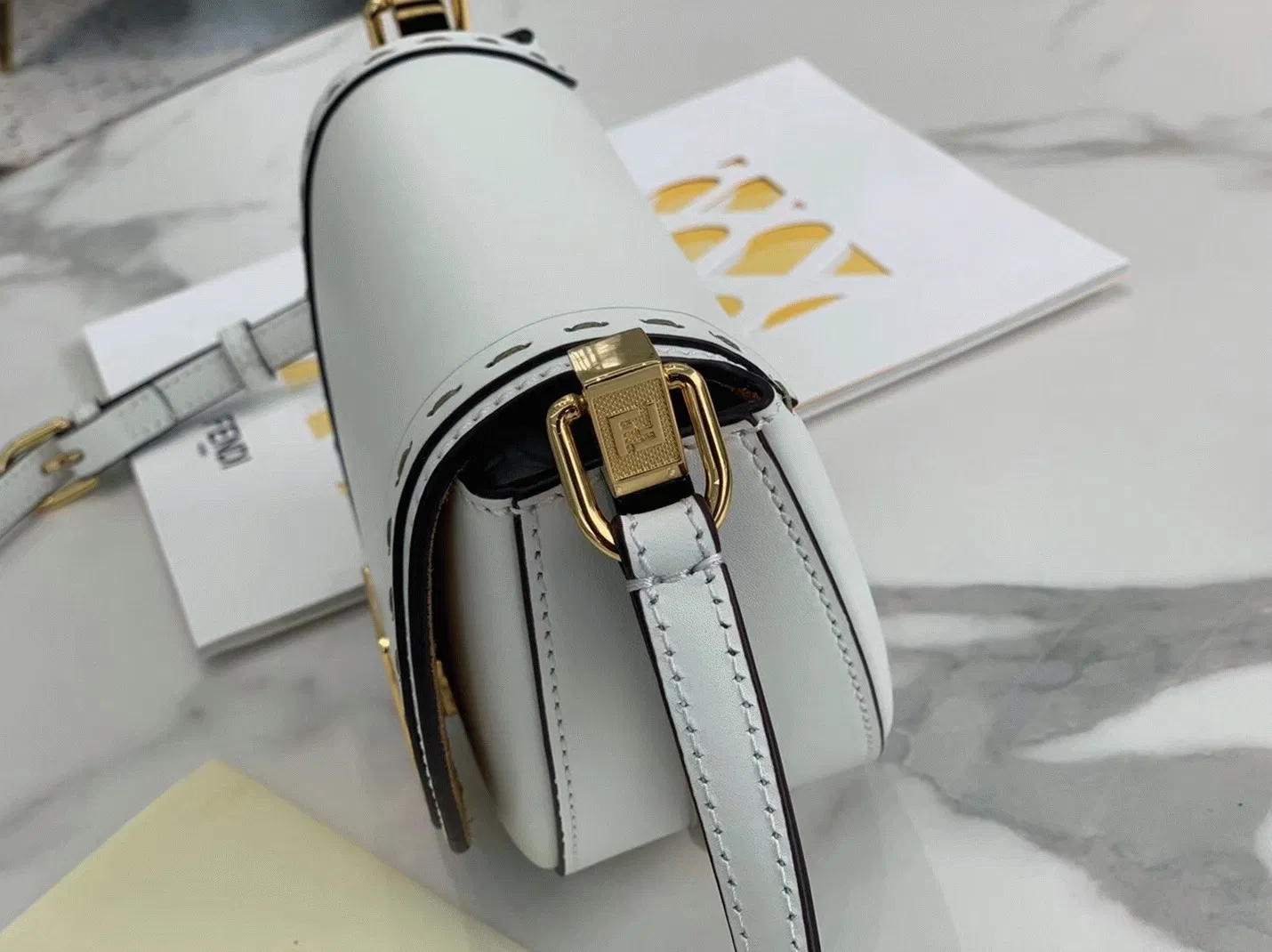 Top Quality Fendi Moonlight Saddle Bag In White Calfskin — image 7