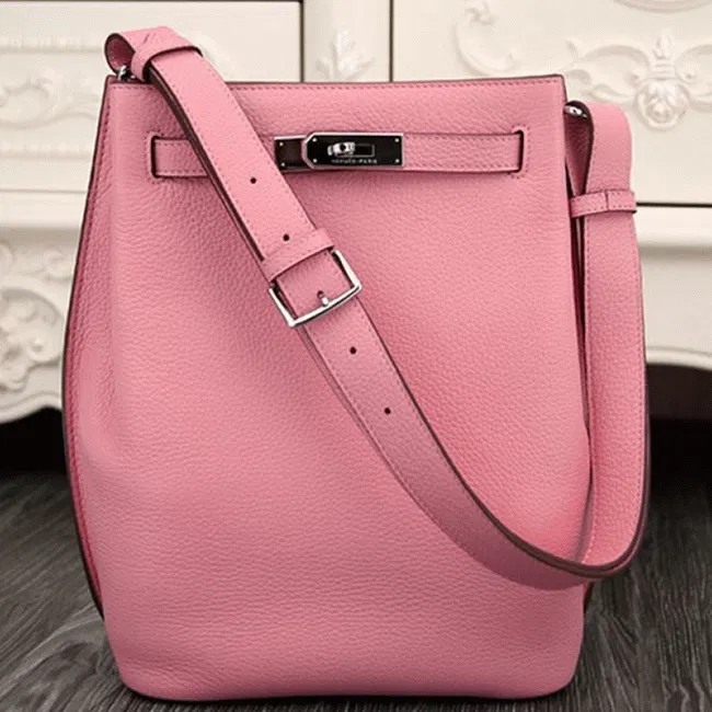 Pink Leather Hermes So Kelly 22cm Feminine Shoulder Bag