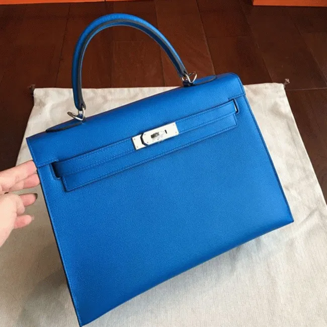 Blue Epsom Hermes Kelly 32cm Sellier Fashion Handbag
