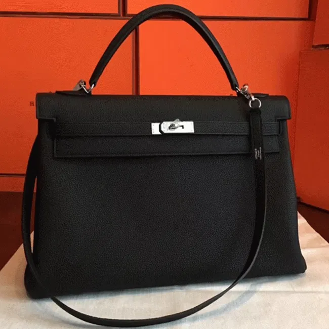 Black Clemence Hermes Kelly Retourne 40cm Spacious Tote