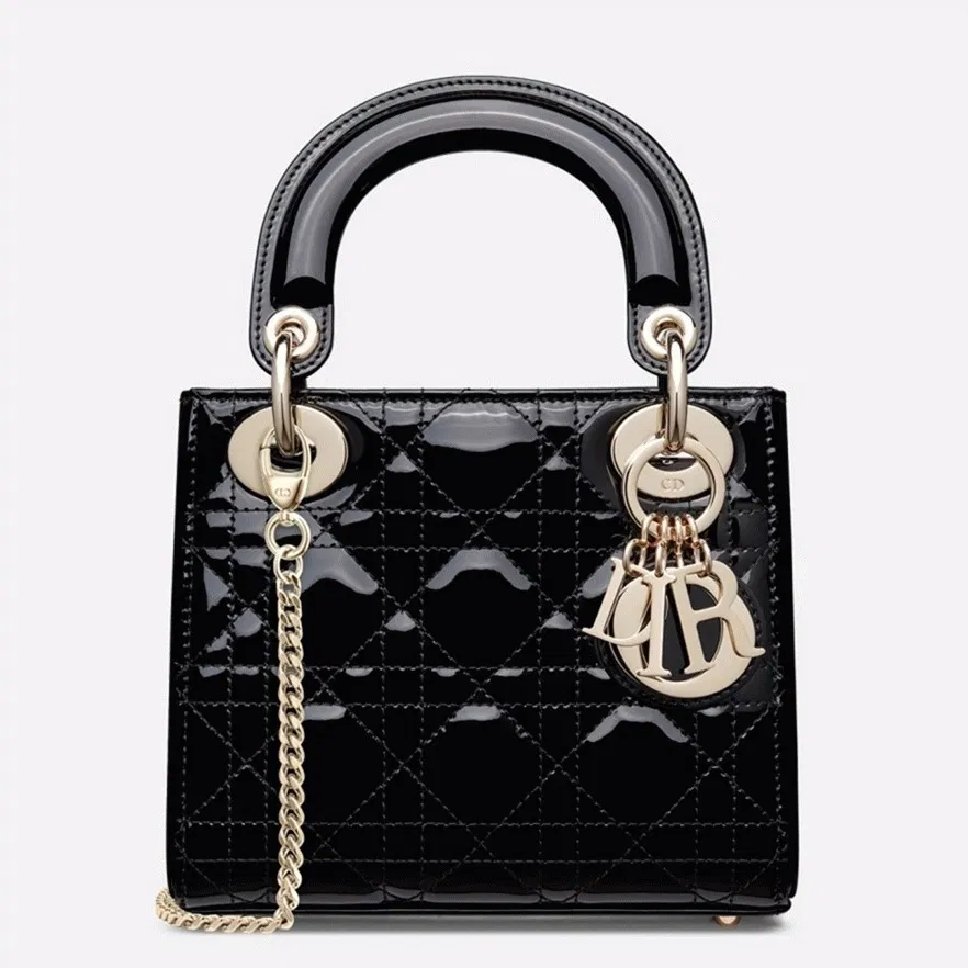 Dior Lady Dior Mini Chain Bag with Chain in Black