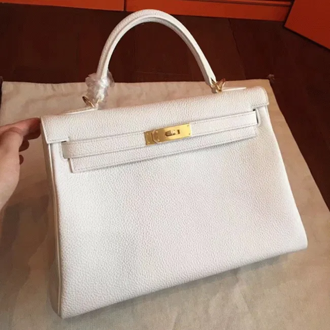 White Clemence Designer Kelly Retourne 32cm Hermes Handbag
