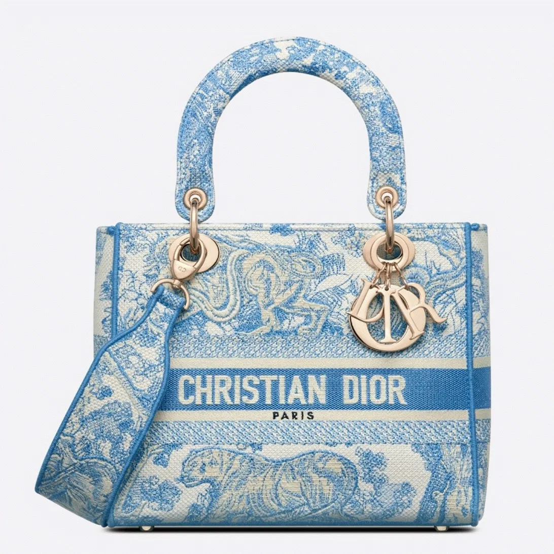 Dior Lady D-Lite Medium Bag in Blue Toile de Jouy Canvas