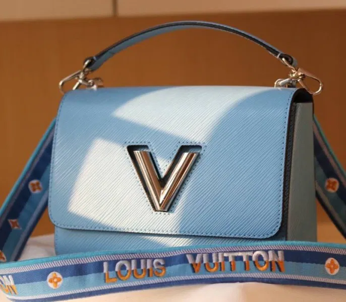 Louis Vuitton Epi Leather Twist MM Bag With Jacquard Strap In Bleuet Blue — image 2