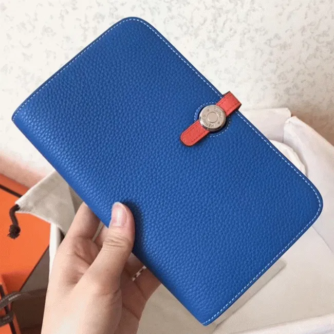 Blue piment leather Hermes Dogon duo wallet
