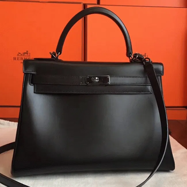 So Black Imitation Hermes Kelly Retourne 32cm French Style Bag