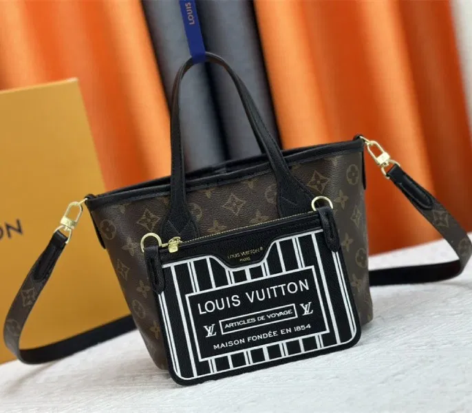 Louis Vuitton Neverfull Bandouliere Inside Out BB Tote In Monogram Canvas And Black Leather