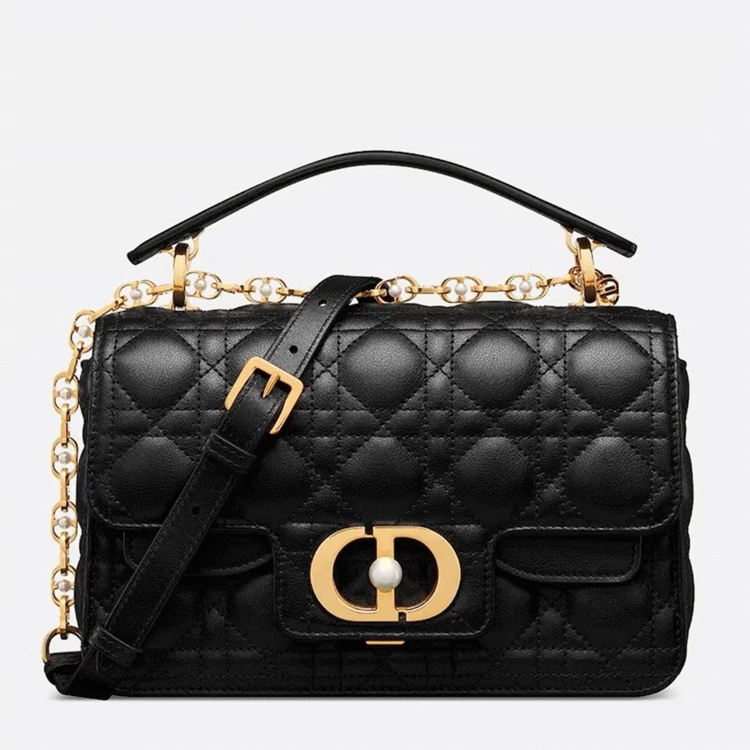 Dior Small Jolie Top Handle Bag in Black Cannage Calfskin