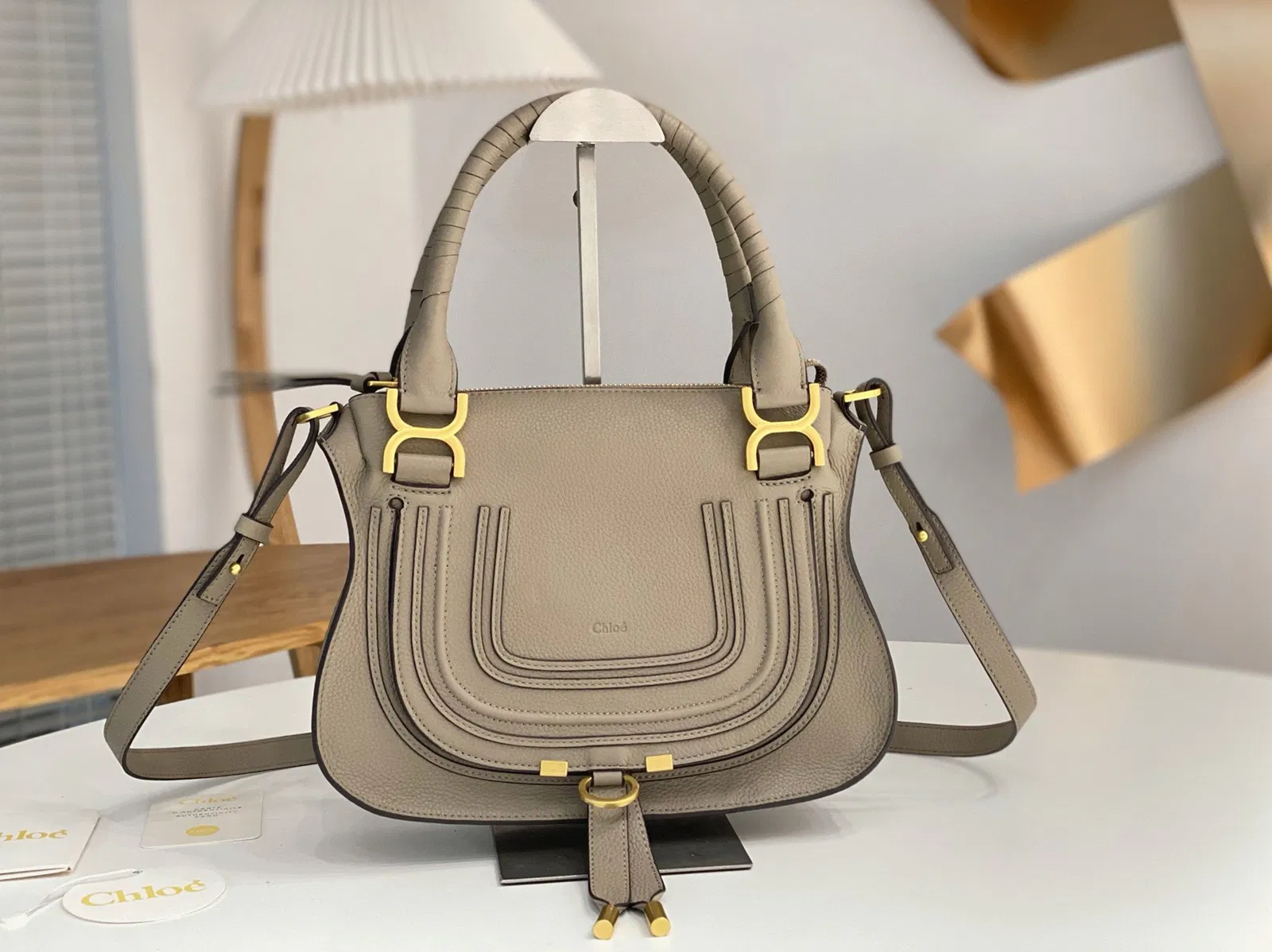 Top Quality Chloe Marcie Small Double Carry Bag in Sand Grained Leather — image 6