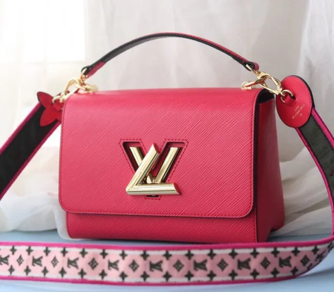 Louis Vuitton Epi Leather Twist MM Handbag In Red With Embroidered Strap — image 3